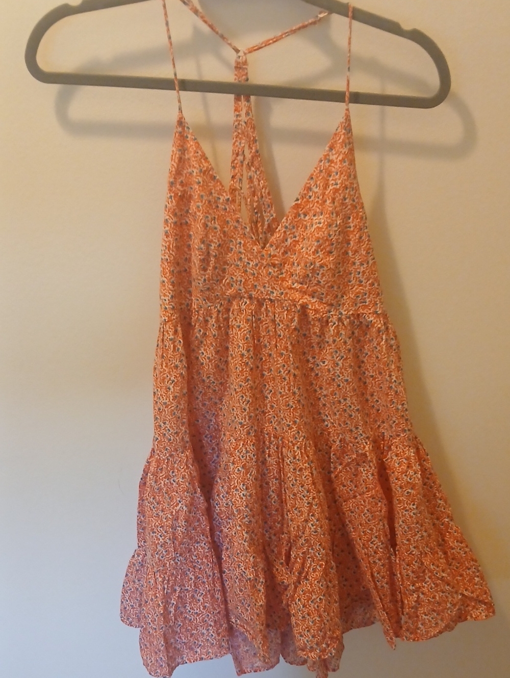 Urban Outfitters Red Orange Floral Tiered Dress with Blue Accents